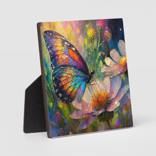 日の出カラフルで蝶と野花 フォトプラーク (正面)