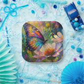 日の出カラフルで蝶と野花 ペーパープレート (パーティー)