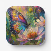 日の出カラフルで蝶と野花 ペーパープレート (正面)