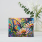 日の出カラフルで蝶と野花 ポストカード (スタンド正面)