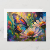 日の出カラフルで蝶と野花 ポストカード (正面/裏面)
