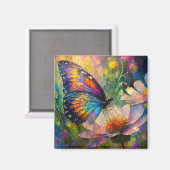 日の出カラフルで蝶と野花 マグネット (正面/裏面)