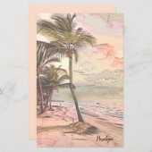 日の出ビーチとヤシの木と名前の文房具 (正面/裏面)