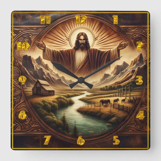 日の出威厳のあるで風景に登場するイエス スクエア壁時計 (正面)