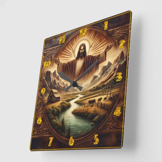 日の出威厳のあるで風景に登場するイエス スクエア壁時計 (傾斜)