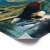 日の出威厳のあるで魚を捕らえるワシ10x8 ポスター (角)