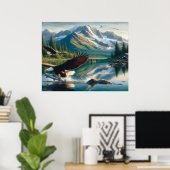 日の出威厳のあるで魚を捕るワシ ポスター (ホームオフィス)