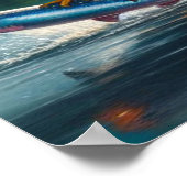 日の出威厳のあるで魚を捕るワシ ポスター (角)