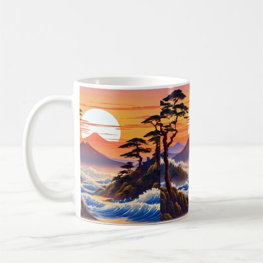 日の出日本のの夕日の風景 コーヒーマグカップ (左)