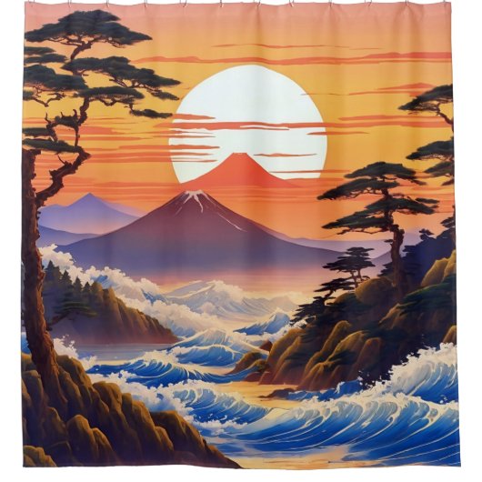 日の出日本のの夕日の風景 シャワーカーテン (正面)