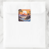 日の出日本のの夕日の風景 スクエアシール (バッグ)