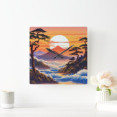 日の出日本のの夕日の風景 スクエア壁時計 (ホーム)