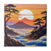 日の出日本のの夕日の風景 タイル (正面)