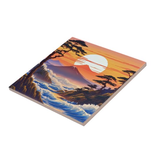 日の出日本のの夕日の風景 タイル (側面)