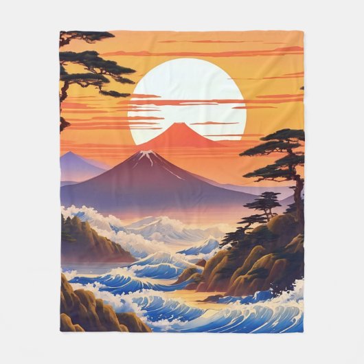 日の出日本のの夕日の風景 フリースブランケット (正面)