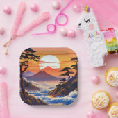 日の出日本のの夕日の風景 ペーパープレート (パーティー)