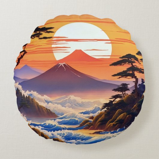 日の出日本のの夕日の風景 ラウンドクッション (正面)