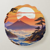 日の出日本のの夕日の風景 ラウンドクッション (裏面)