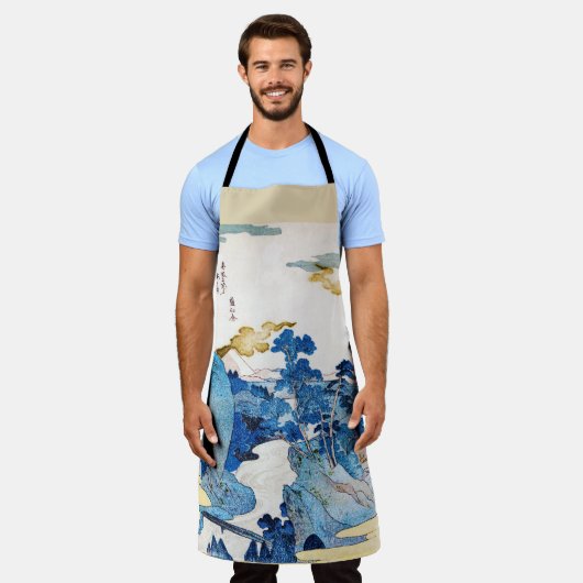 日の出日本のの山水、国芳、浮世絵 エプロン (着用した状態)