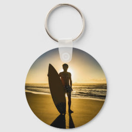 日の出時のサーファーのシルエット キーホルダー