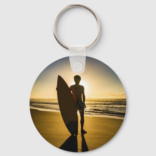 日の出時のサーファーのシルエット キーホルダー (正面)
