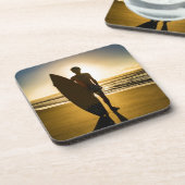 日の出時のサーファーのシルエット コースター (左側)