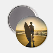 日の出時のサーファーのシルエット マグネット (正面/裏面)