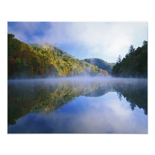 日の出時のミルクリーク湖と紅葉、 フォトプリント            (正面)