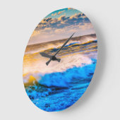 日の出時の海岸景観 ラージ壁時計 (傾斜)