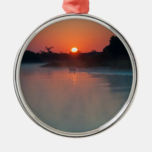 日の出時の船 メタルオーナメント (正面)
