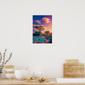 日の出絵画のアフリカの風景 ポスター (キッチン)