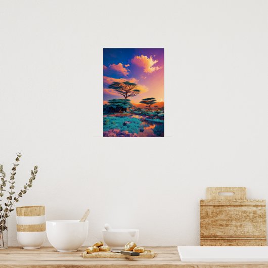 日の出絵画のアフリカの風景 ポスター (キッチン)