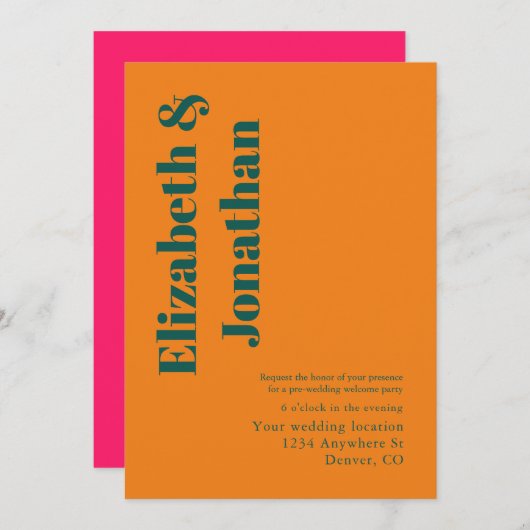 日の出鮮やかのミックスとマッチ結婚のウェルカムパーティー 招待状 (正面/裏面)