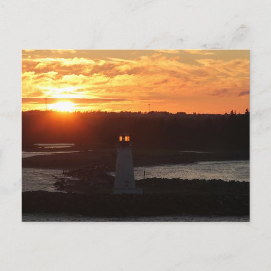 日の出、ハリファックス港の灯台、写真 ポストカード (正面)