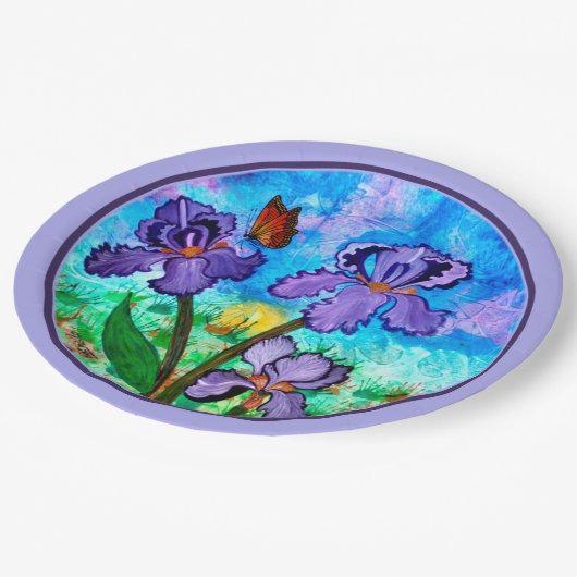 日の出(ラベンダーのトリム)の紙皿のアイリス ペーパープレート (アングル)