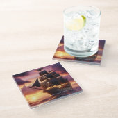 日の出・日没の海賊船 ガラスコースター (アングル)