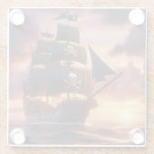 日の出・日没の海賊船 ガラスコースター (裏面)