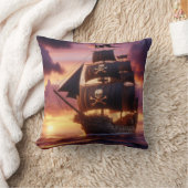 日の出・日没の海賊船 クッション (ブランケット)