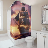 日の出・日没の海賊船 シャワーカーテン (インサイチュ)