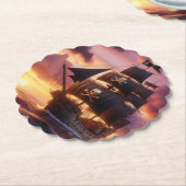 日の出・日没の海賊船 ペーパーコースター (アングル)
