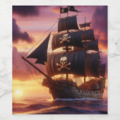 日の出・日没の海賊船 ワインラベル (シングルラベル)