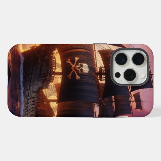日の出・日没の海賊船 iPhoneケース (裏面横)