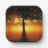 日の出、木のシルエット、 ペーパープレート (正面)
