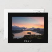 日の出Lake Bledブラックポストカード ポストカード (正面/裏面)
