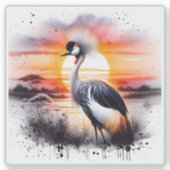 日の威厳のある入り地平線上に鶴が立つ シール (正面)