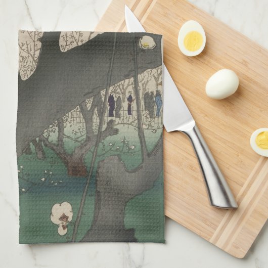 日の日本の出の日没の梅園 キッチンタオル (四つ折り)