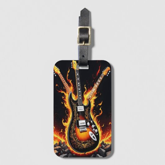 日の暮れ時にエレクトリックギターが燃え上がった ラゲッジタグ (正面縦)