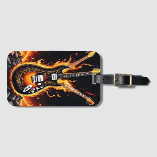 日の暮れ時にエレクトリックギターが燃え上がった ラゲッジタグ (正面横)