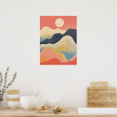 日の照った山頂：山カラフルの風景 ポスター (キッチン)
