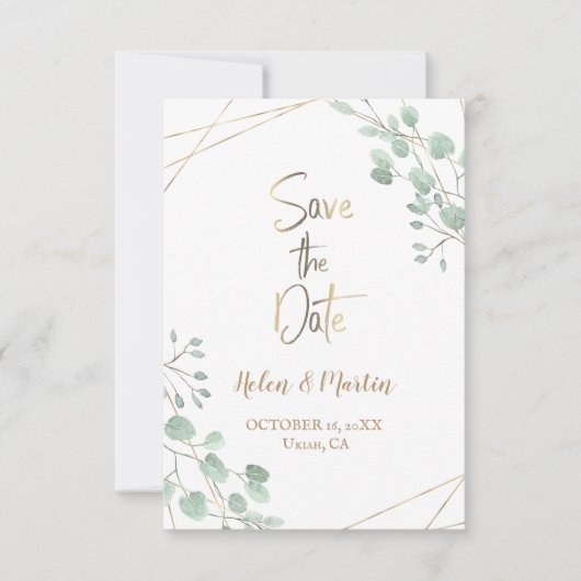 日の緑の水彩の金ゴールド枠の保存 招待状 (正面)